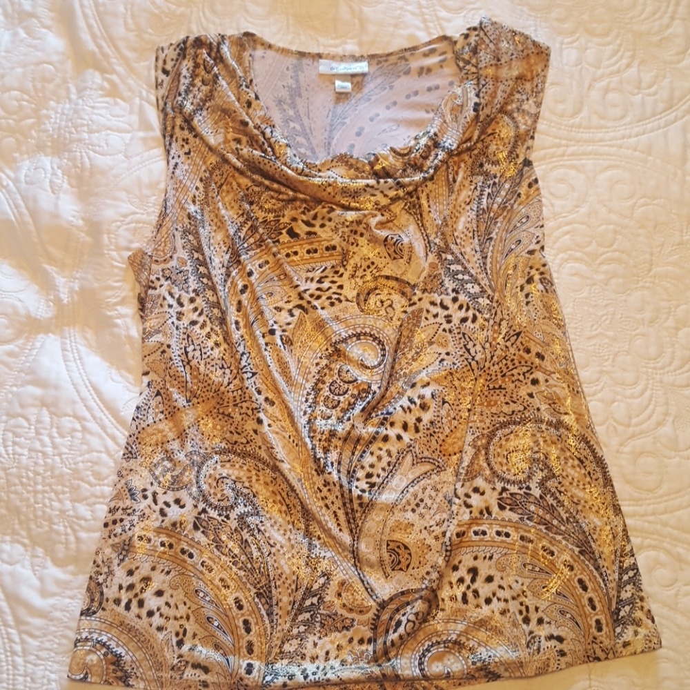Gold and black paisley cowl neck shirt
